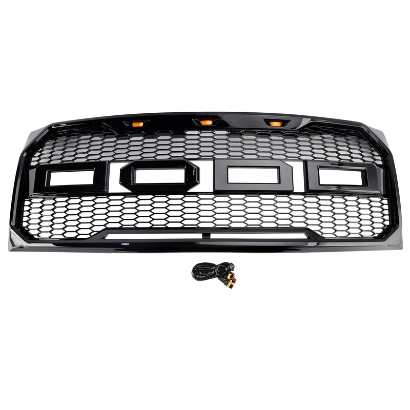 Gloss Black Raptor Style Front Bumper Grille Grill Fit Ford F150 2009-2014