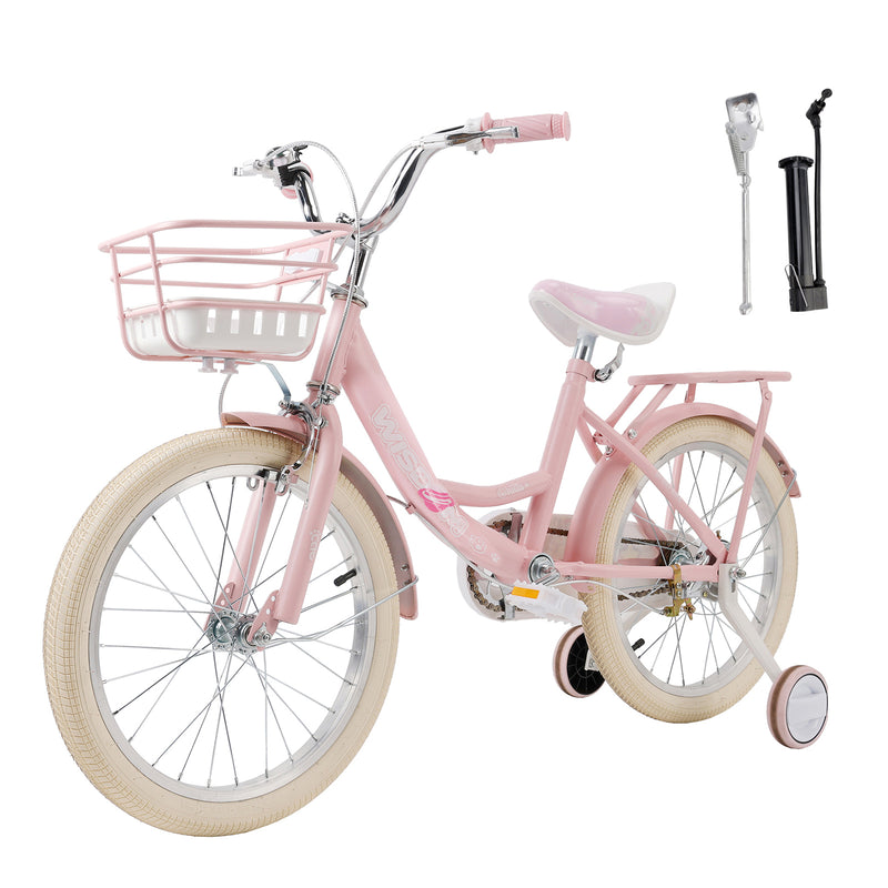 18" Child Bicycle Girls Bike with auxiliary wheels & Rack & Basket Pink