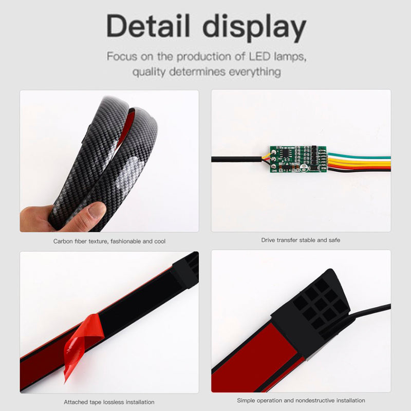 Car Tail Streamer Lamp Carbon Fiber LED Light Rear Wing Spoiler Lip Brake Trunk Multicolour 1.3M