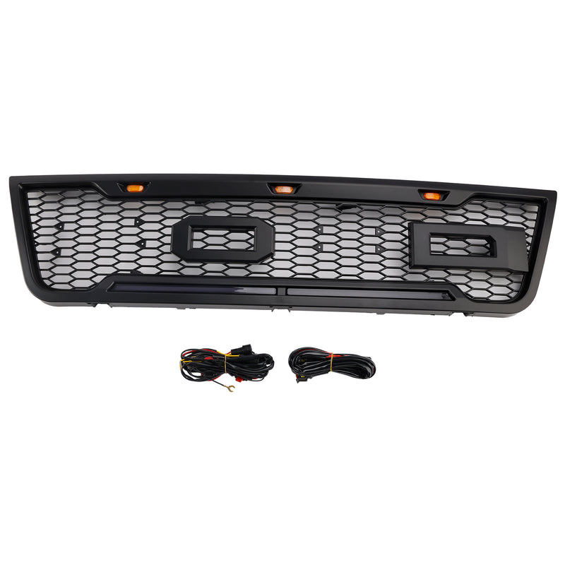 Black Front Bumper Grill Grille Fit Ford E150 E250 E350 2003-2007 With Led