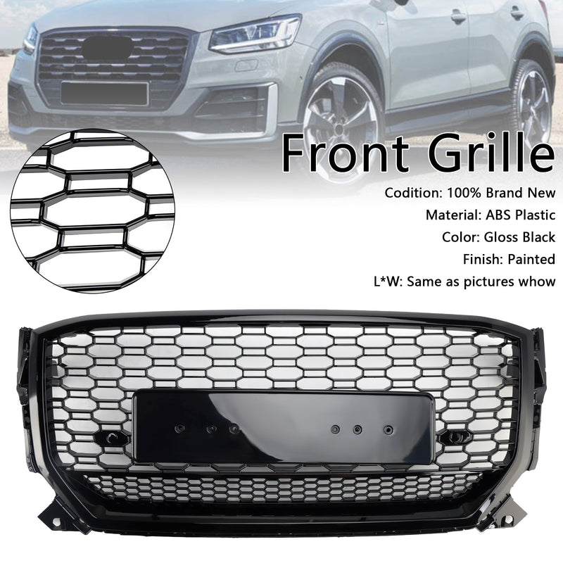 Gloss Black Front Honeycomb Grille Grill Fit Audi Q2 2016-2020 Pre-Facelift
