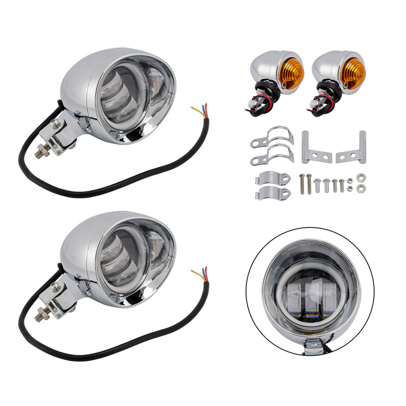 Motorcycle Beam Headlight Fog Lamp Custom Chrome