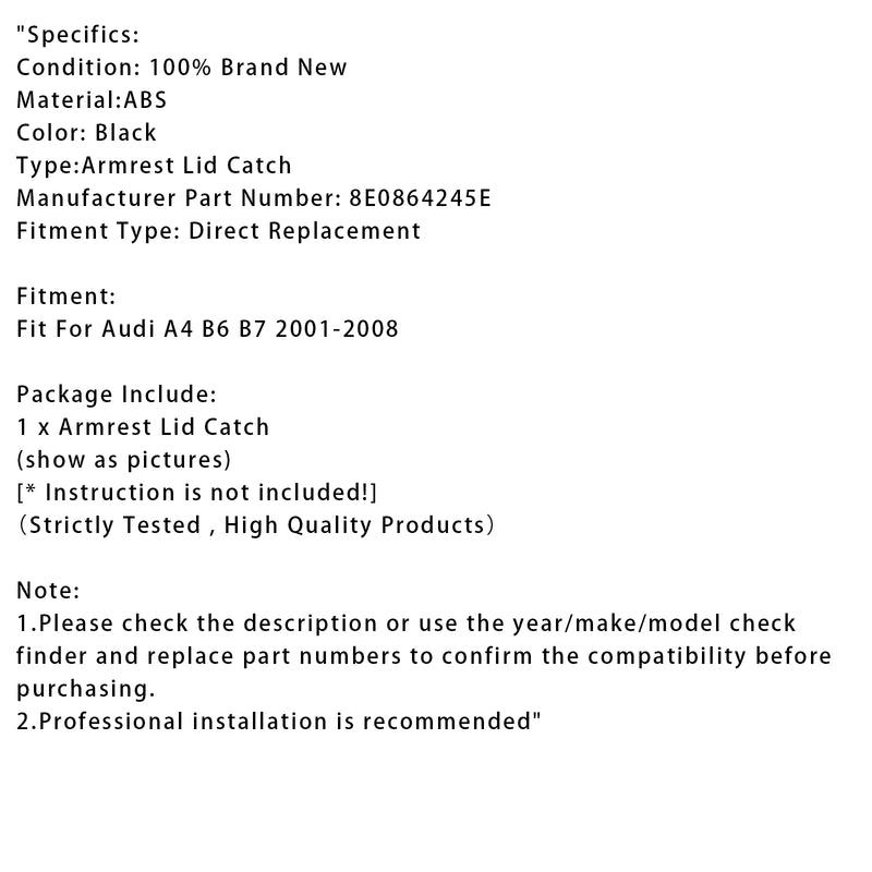 Black Console Center Armrest Lid Latch For Audi A4 B6 B7 2001-2008 8E0864245E