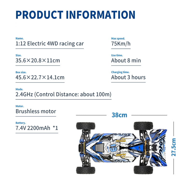 Wltoys 124017 Brushless RTR 1/12 2.4G 4WD 75km/h RC Car Metal Chassis Toy Gift