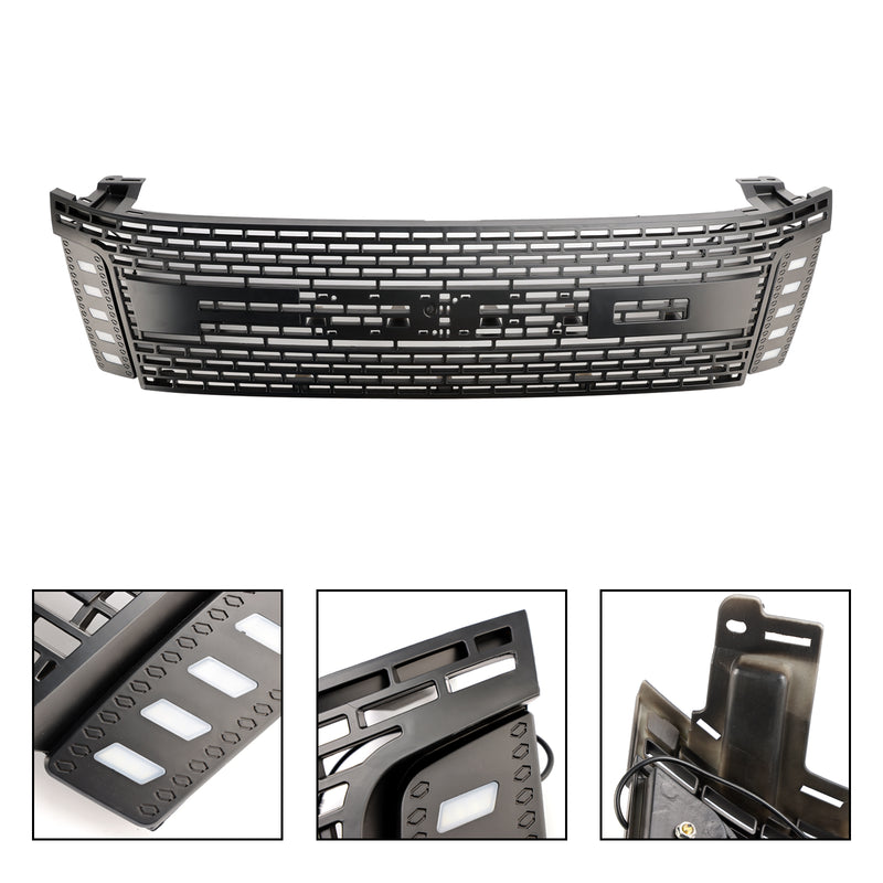 Matt Black Front Bumper Grill Grille Fit Ford Ranger T6 2012-2014 w/ LED Light