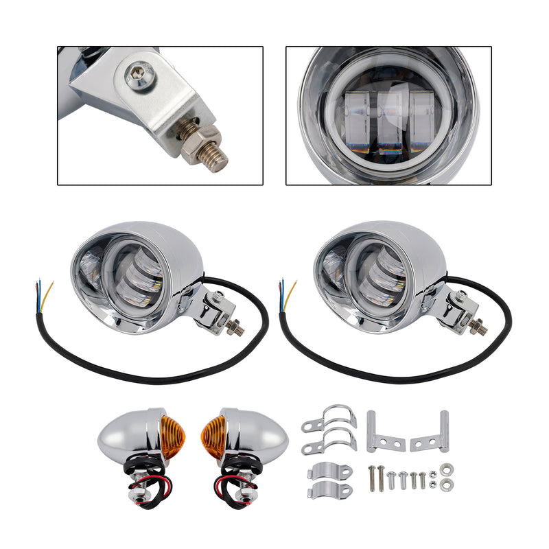 Motorcycle Beam Headlight Fog Lamp Custom Chrome