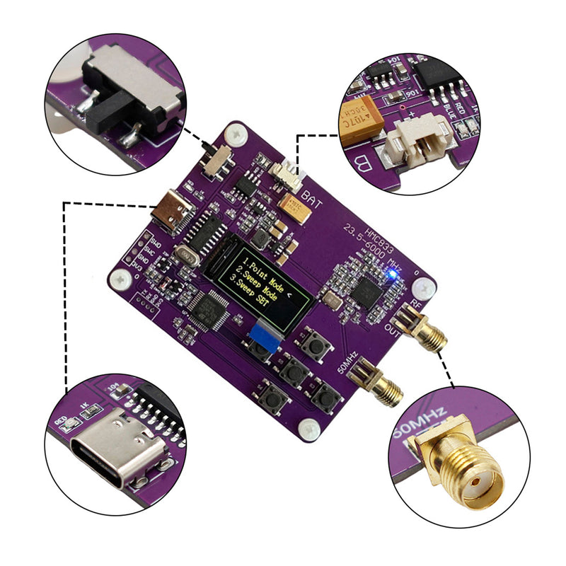 6GHz RFSignal Generator 23.5MHZ-6000MHz Keypad 0.96in OLED Screen Display HMC833