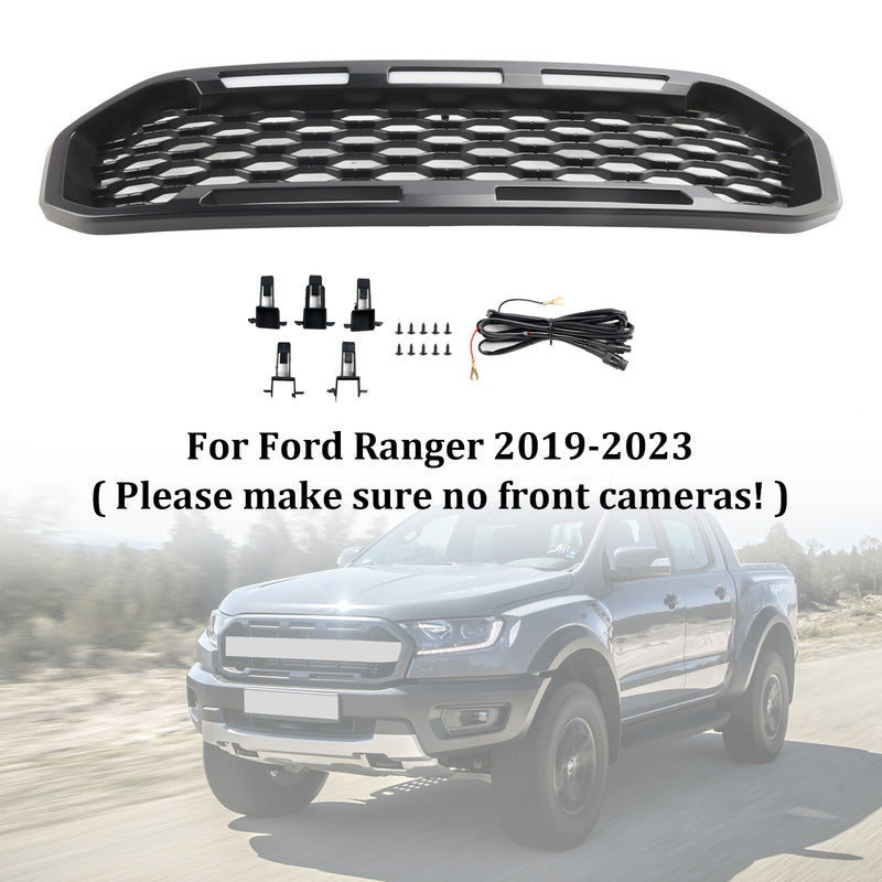 Front Bumper Grill Grille Fit Ford Ranger T8 2019-2023 Black W/LED Light