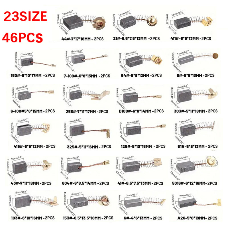 46Pcs 23 Sizes Electric Motor Carbon Brushes Replacement For Power Tool
