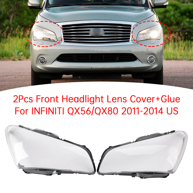 2Pcs Front Headlight Lens Cover For INFINITI QX56/QX80 2011-2014 US