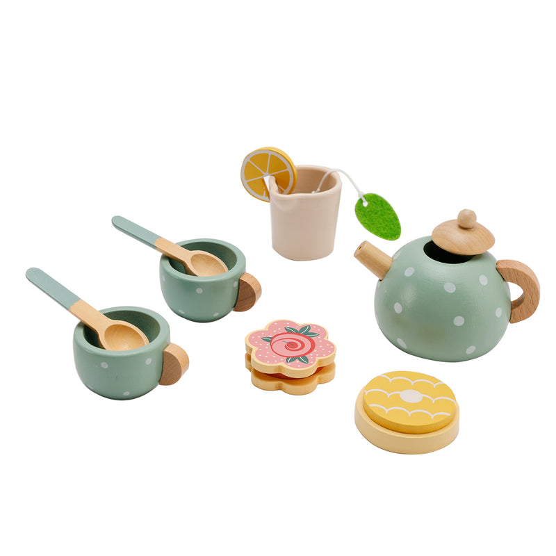 15Pcs Western Kitchen Wooden Tea Sets Play Kitchen Dishes/Tea Toy Set For Kid