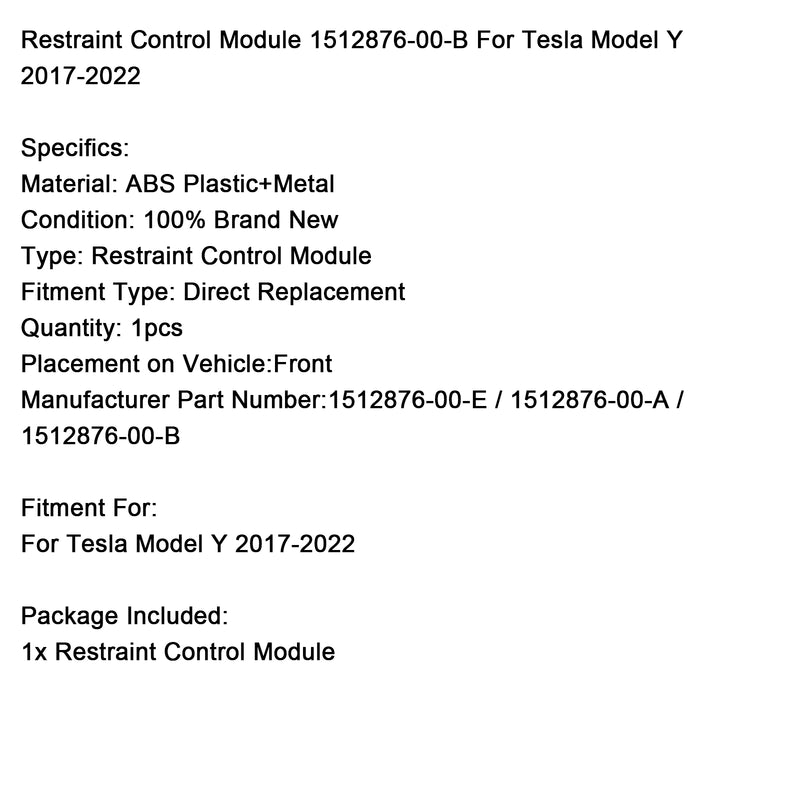 Restraint Control Module 1512876-00-B For Tesla Model Y 2017-2022