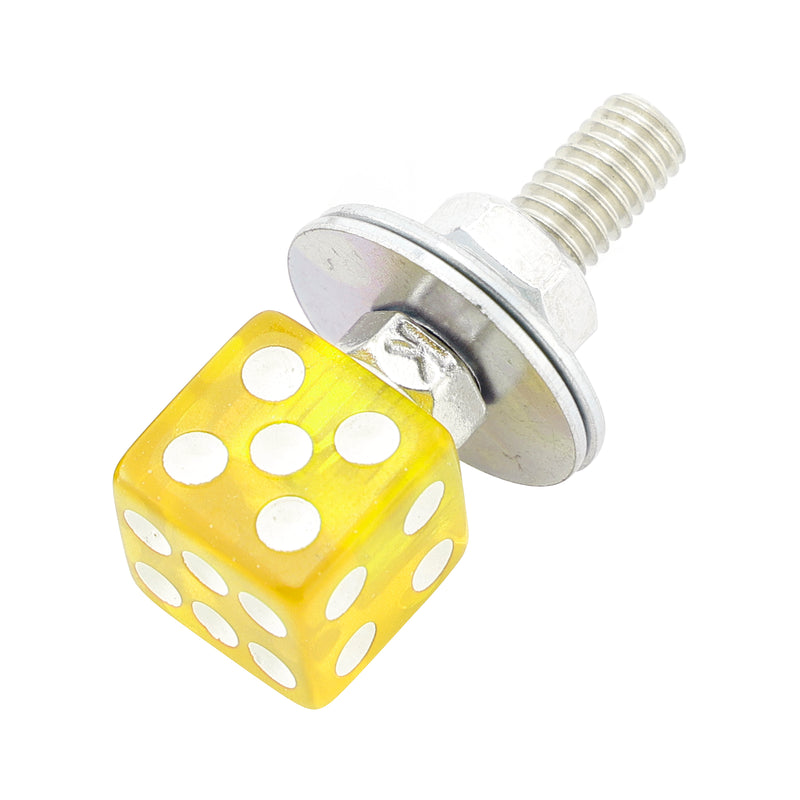 4x Motorcycle Bike Plastic Yellow Dice License Plate Bolt On Screw On Frame Nut