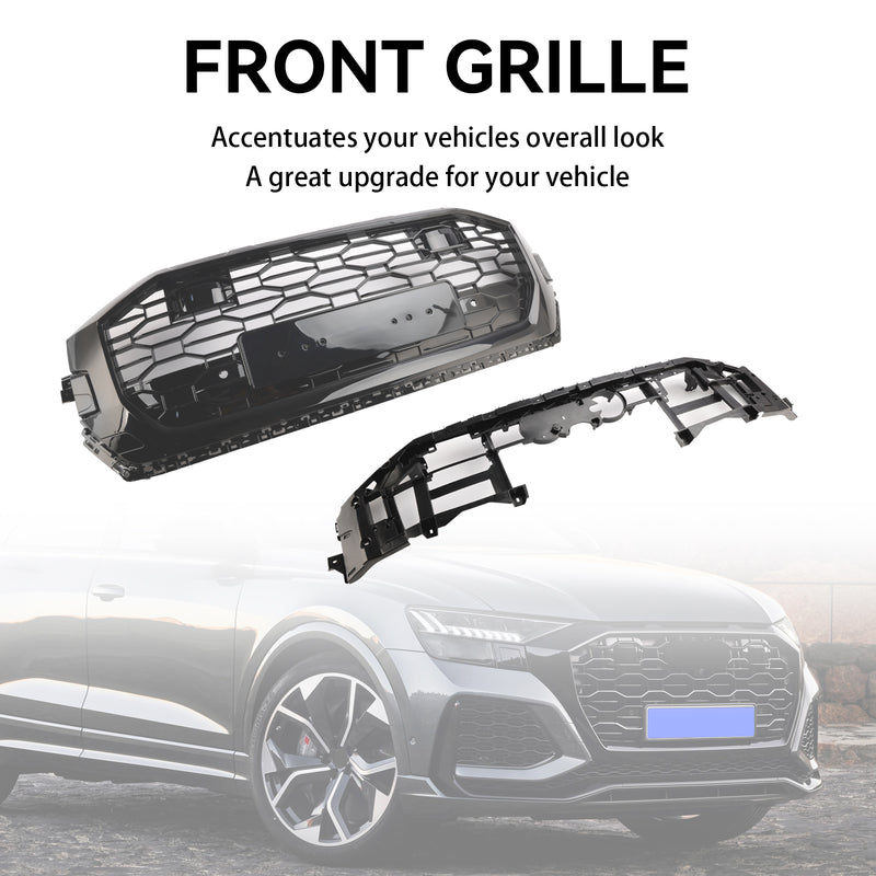 RSQ8 Style Gloss Black Front Honeycomb Mesh Grille Fit Audi Q8/SQ8 2019-2023