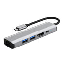 5 in 1 TYPE-C to USB3.0*1+USB2.0*1+PD100W/USB-C Data+HDMI+100M Network Card iPad