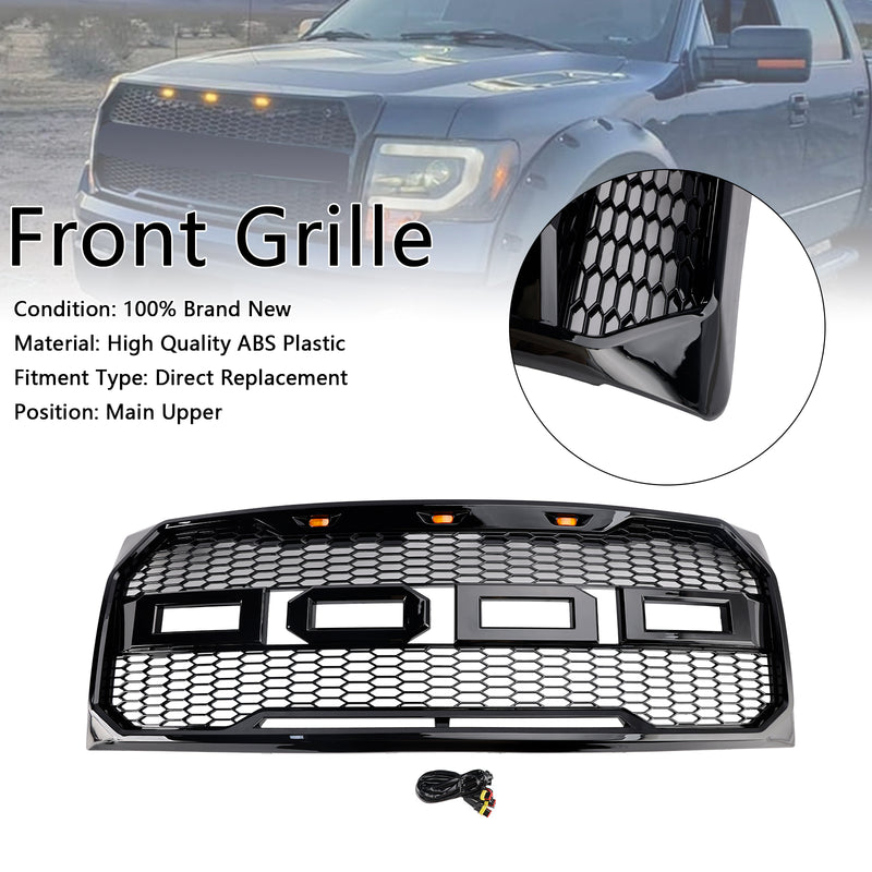 Gloss Black Raptor Style Front Bumper Grille Grill Fit Ford F150 2009-2014