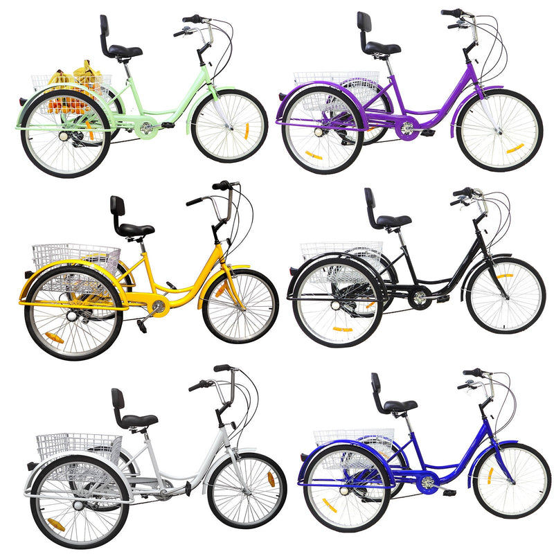 7-Speed 24" Adult 3-Wheel Tricycle Cruise Bike Bicycle With Basket