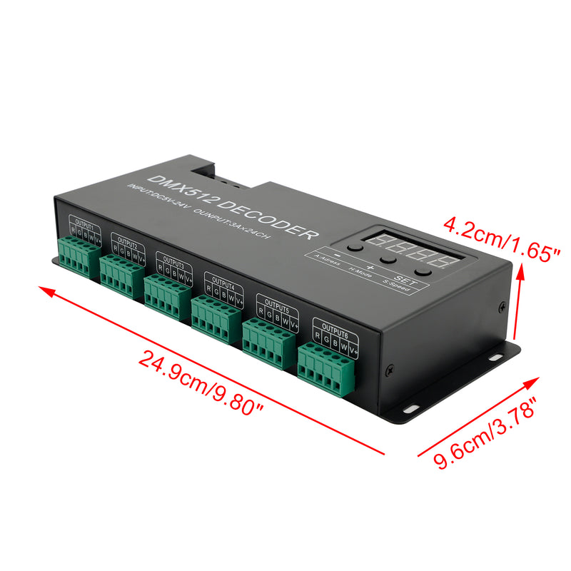 24 Channel DMX 512 Decoder RGBW PWM Dimmer Driver LED Strip Light Controller