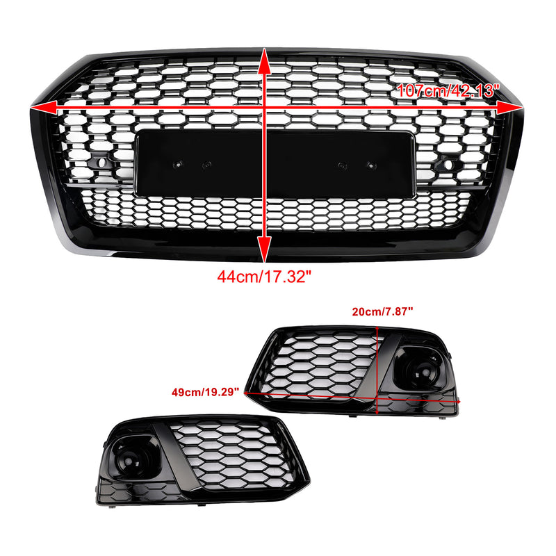 Front Honeycomb Mesh Grill + Fog Lamp Grille Fit Audi Q5 SQ5 2018 2019