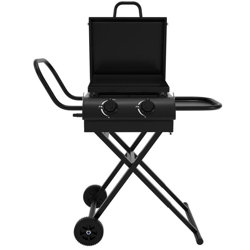 Portable Leg Propane Grill Folding Gas Grill Griddle w/Hood & Side Shelf