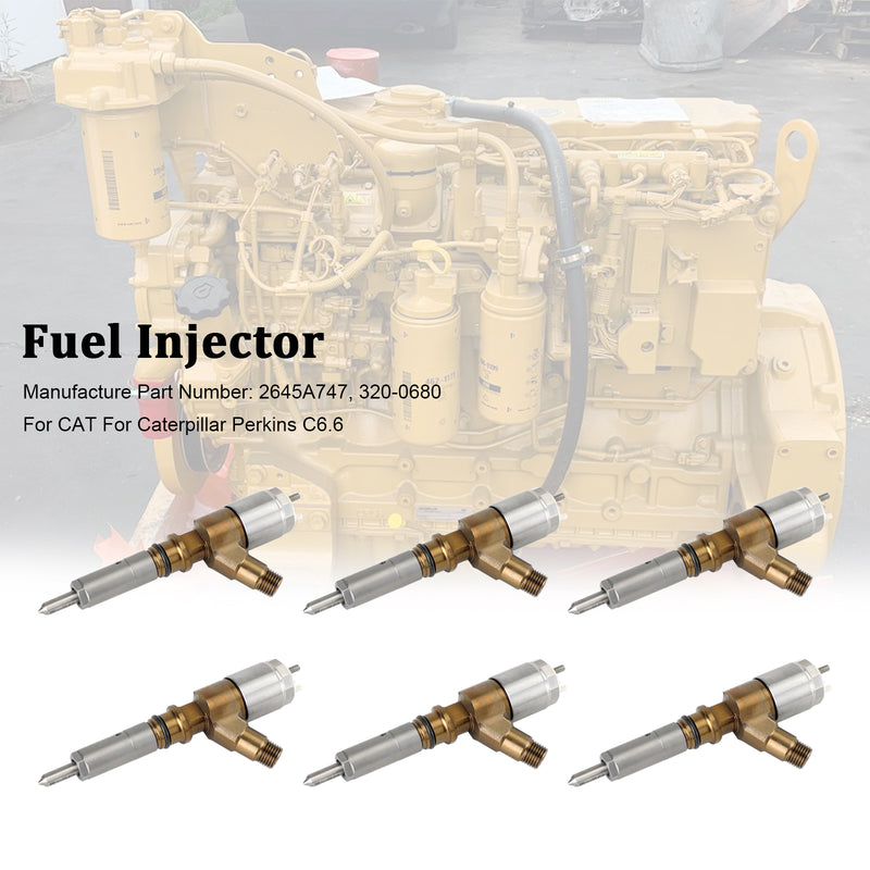 6PCS Fuel Injectors 2645A747 Fit CAT Fit Caterpillar Perkins C6.6 320-0680
