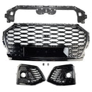 Front Bumper Grille Honeycomb Grill & Fog Light Cover Fit Audi Q5 2021-2025