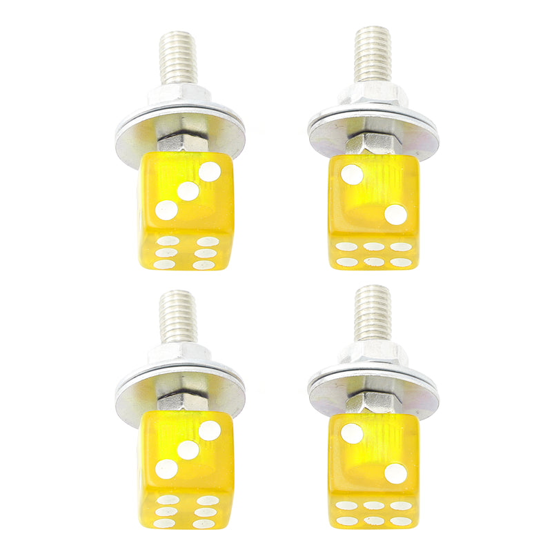 4x Motorcycle Bike Plastic Yellow Dice License Plate Bolt On Screw On Frame Nut