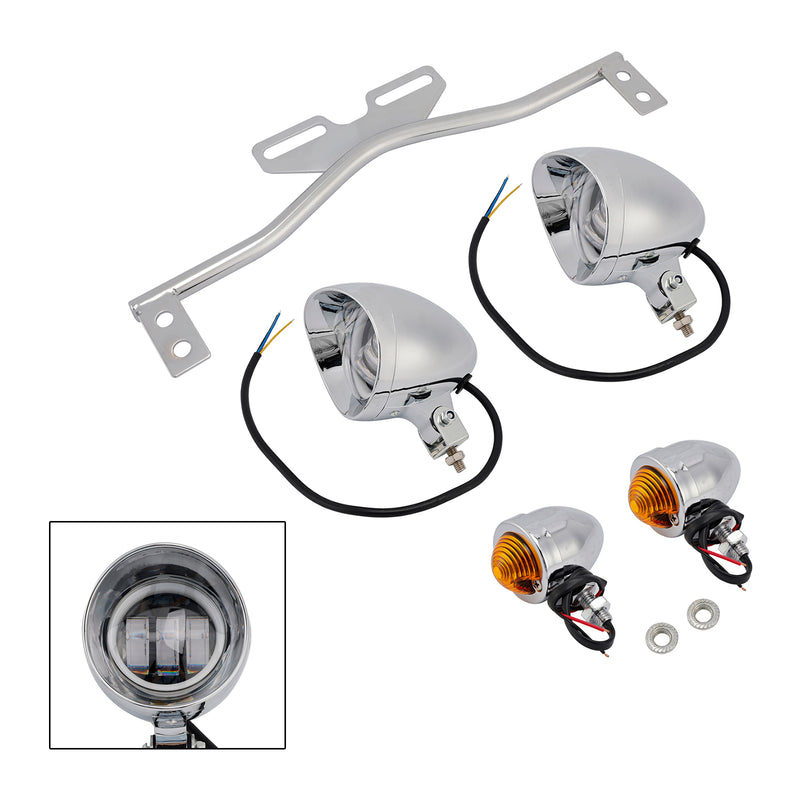 Motorcycle Beam Headlight Fog Lamp Custom Chrome