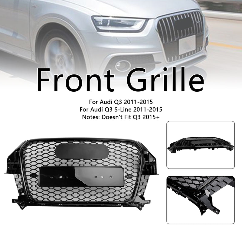 RSQ3 Style Gloss Black Front Honeycomb Mesh Grille Fit Audi Q3 2011-2015