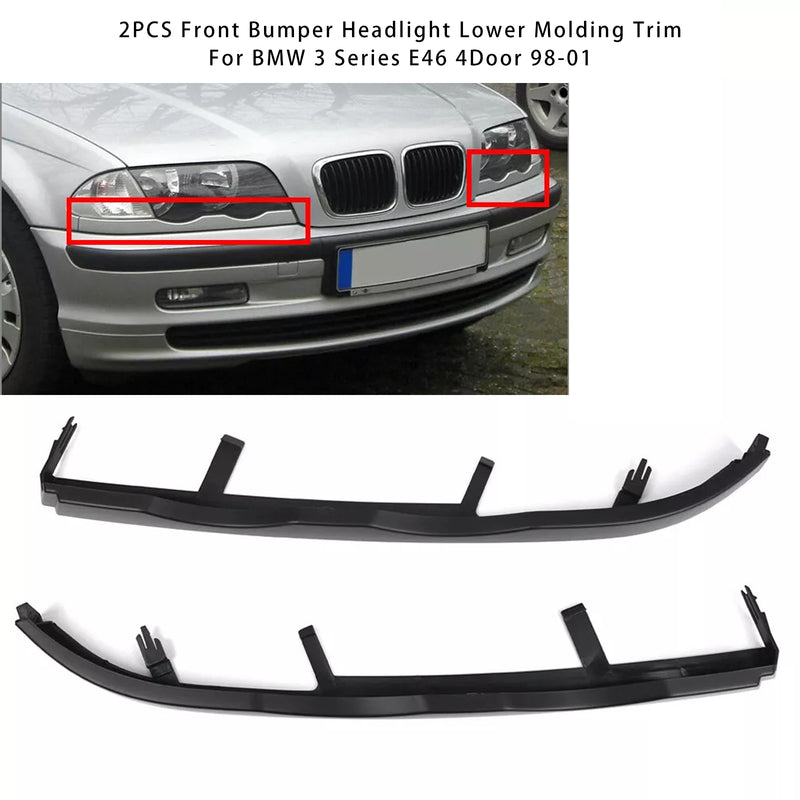2PCS Front Bumper Headlight Lower Molding Trim For BMW 3 Series E46 4Door 98-01