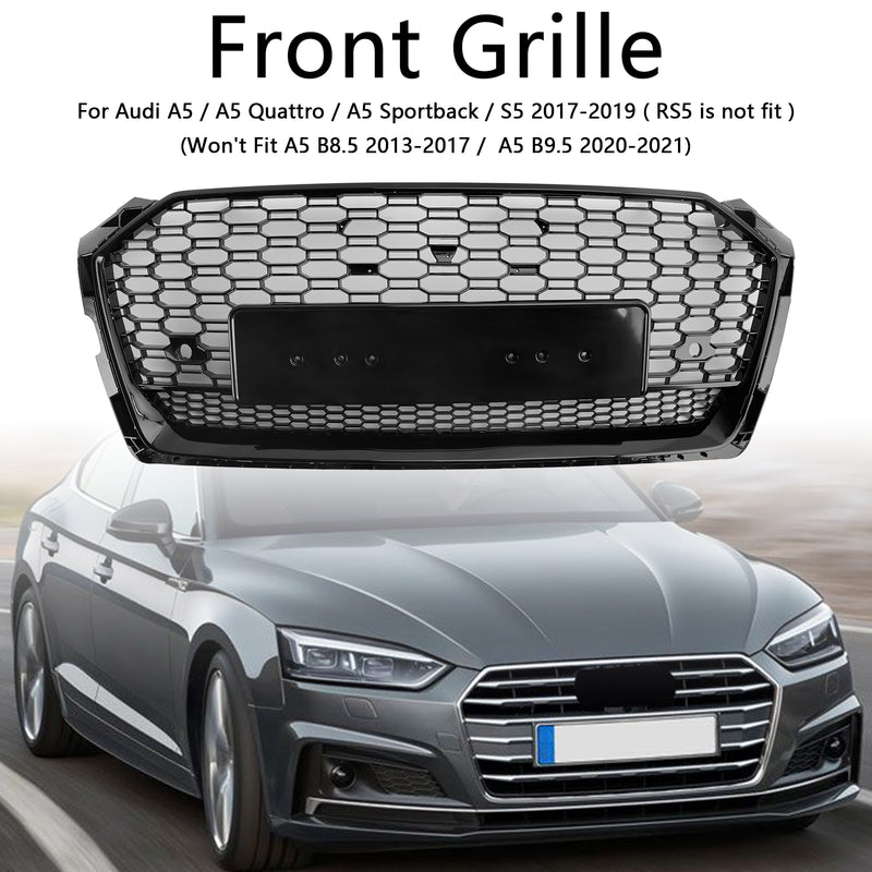 RS5 Style Honeycomb Sport Mesh Hex Grill Grille Fit Audi A5 S5 B9 2017-2019