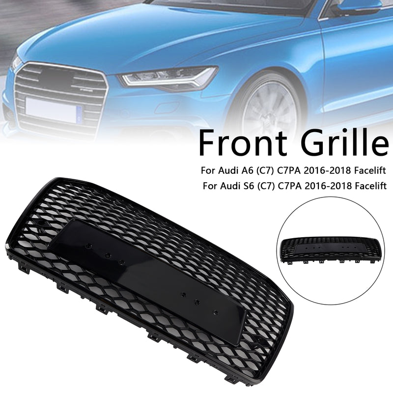 RS6 Style Front Honeycomb Mesh Grille Grill Fit Audi A6 S6 C7 2016-2018 Black