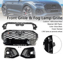 Front Bumper Grille Honeycomb Grill & Fog Light Cover Fit Audi Q5 2021-2025