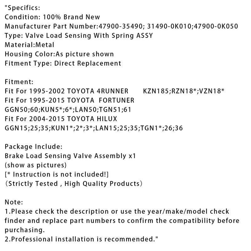 Brake Load Sensing Valve With Spring ASSY For Toyota 4Runner Hilux 1995-2015