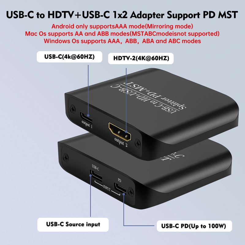 4K60TYPE-C to HDMI+TYPE-C Adapter Same Display PD Power Supply Splitter MST/PD