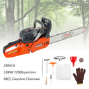 24" 68CC Gasoline Chainsaw Cutting Wood Gas Sawing Crankcase Chain Saw
