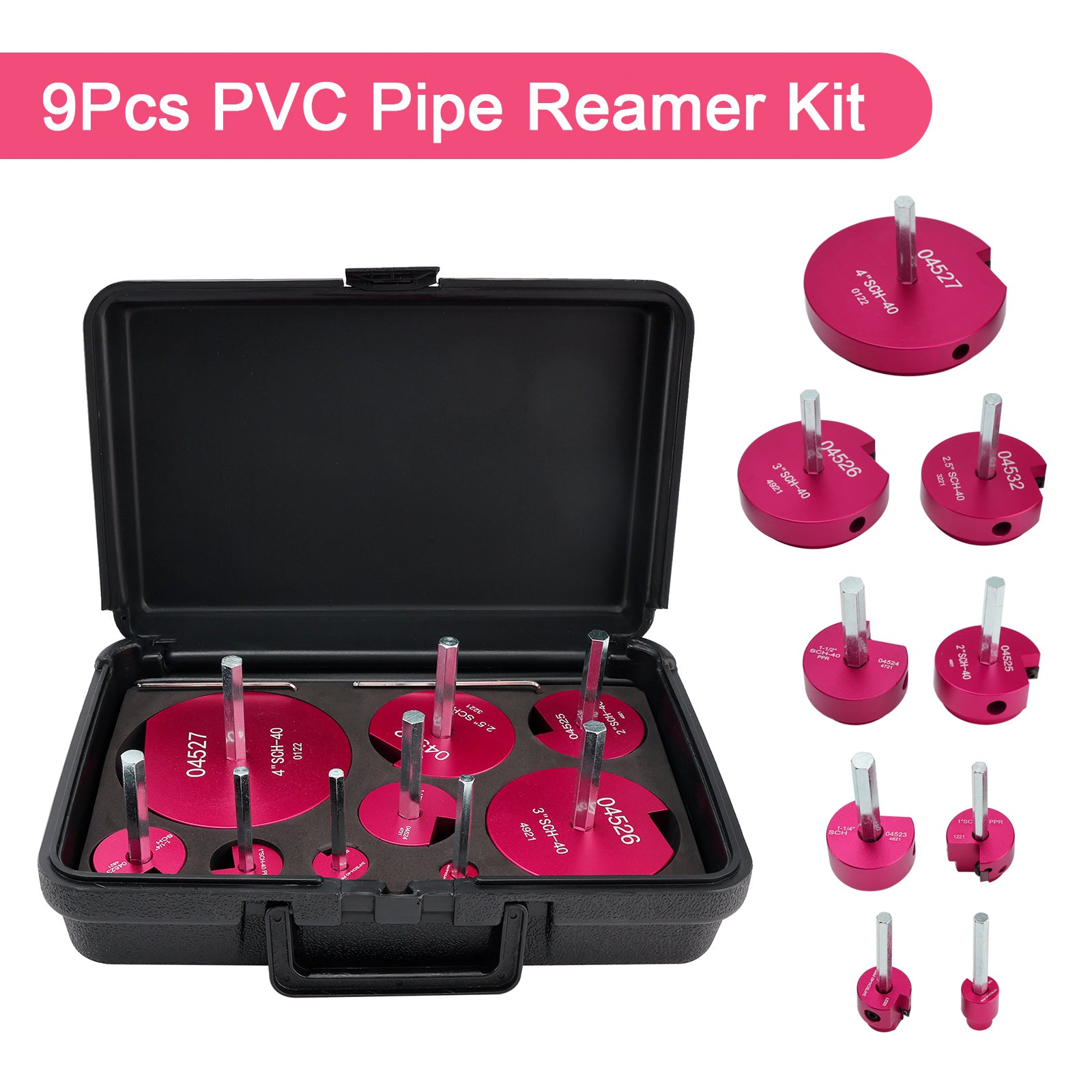 9PCS PVC Pipe Reamer Kit Fitting Socket Saver SCH Plumbing Tools For 1