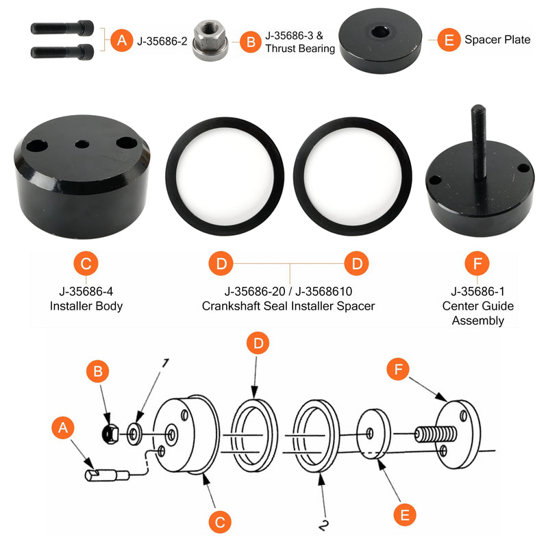 Front Rear Crank Seal Installer J-35686-B Fit Detroit Diesel Series 60 12.7L 14L