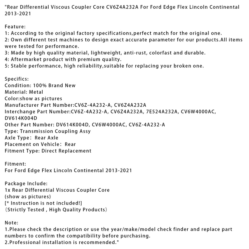 Rear Differential Viscous Coupler Core CV6Z4A232A For Ford Edge Flex Lincoln