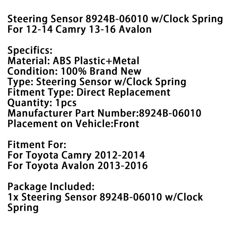 Steering Sensor 8924B-06010 w/Clock Spring For 12-14 Camry 13-16 Avalon