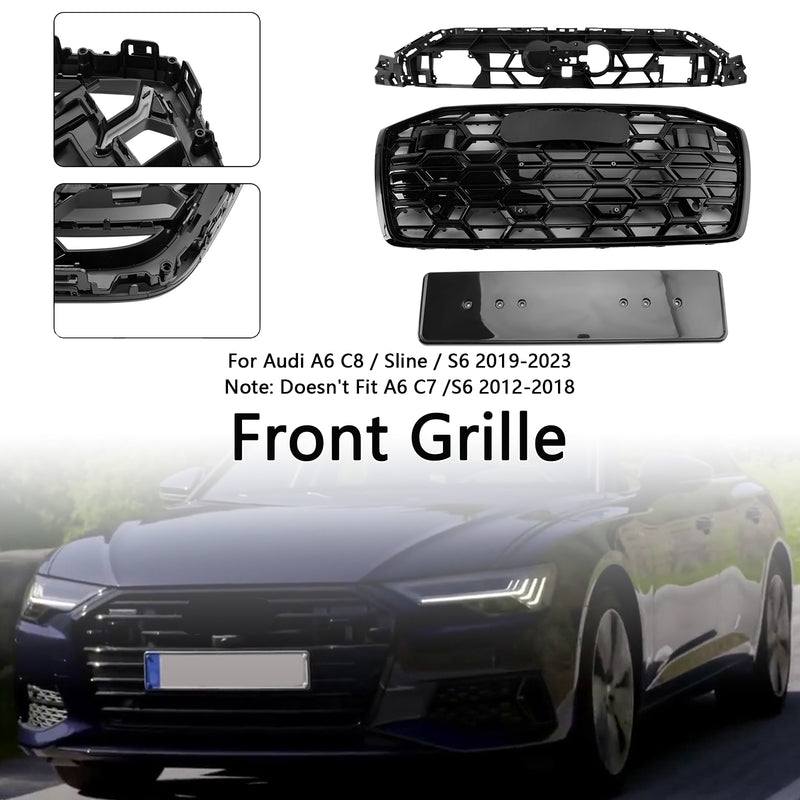 Black Front Bumper Grille Grill 4K0853651T Fit Audi A6 S6 2019-2023