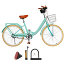 24 inch Women City Bicycle Beach Cruiser Bike with Basket & Rack Green