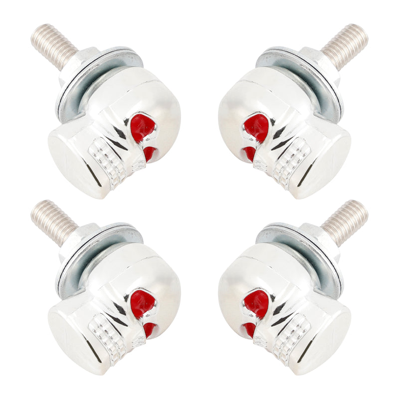 M6 Plastic Custom Head Skull License Plate Frame Screws Bolts Hardware Silver X4