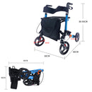 Foldable Rollator Walker with 6 levels of Adjustable Seat 8 Wheels  Compact Folding Design Lightweight Mobility Walking Aid suitable for people of different heights