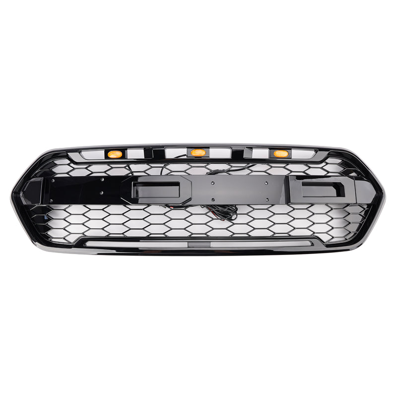 Gloss Black Front Bumper Grille Fit Ford Transit Custom Trail 2018-2023 W/ 3LED