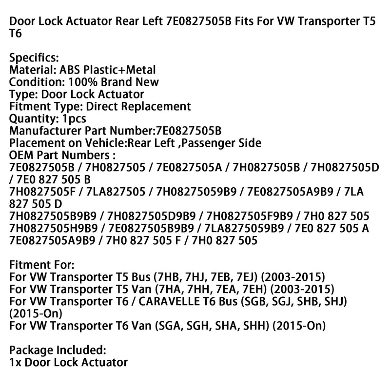 Door Lock Actuator Rear Left 7E0827505B Fits For VW Transporter T5 T6