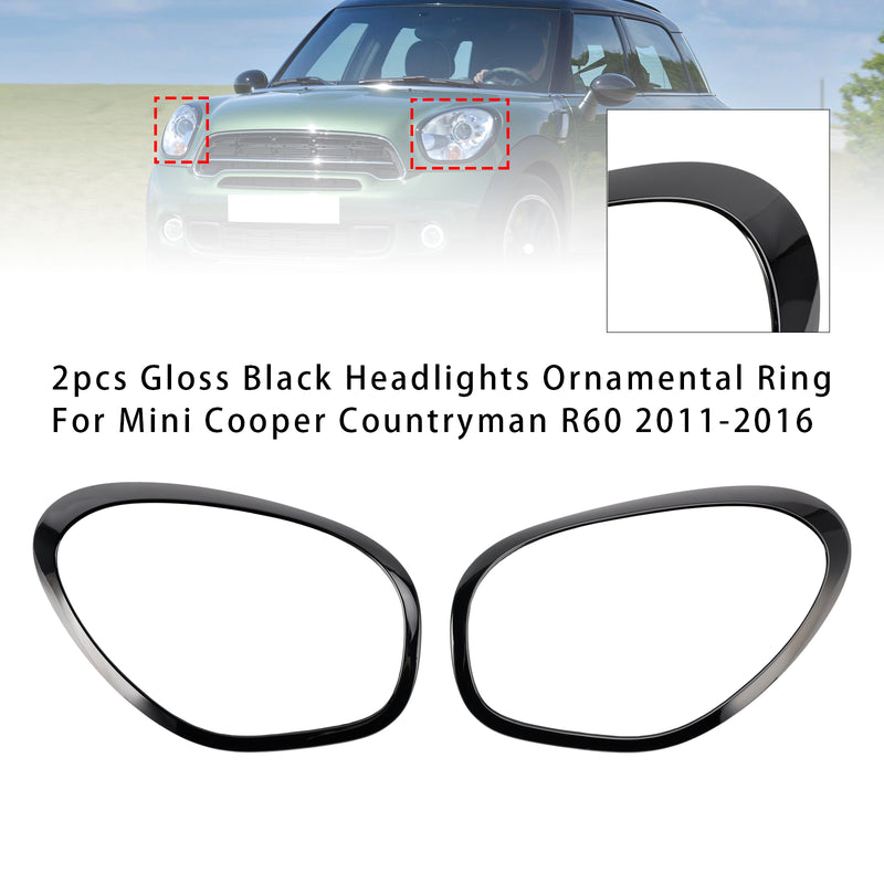 2pcs Gloss Black Headlights Ornamental Ring For Mini Cooper Countryman R60