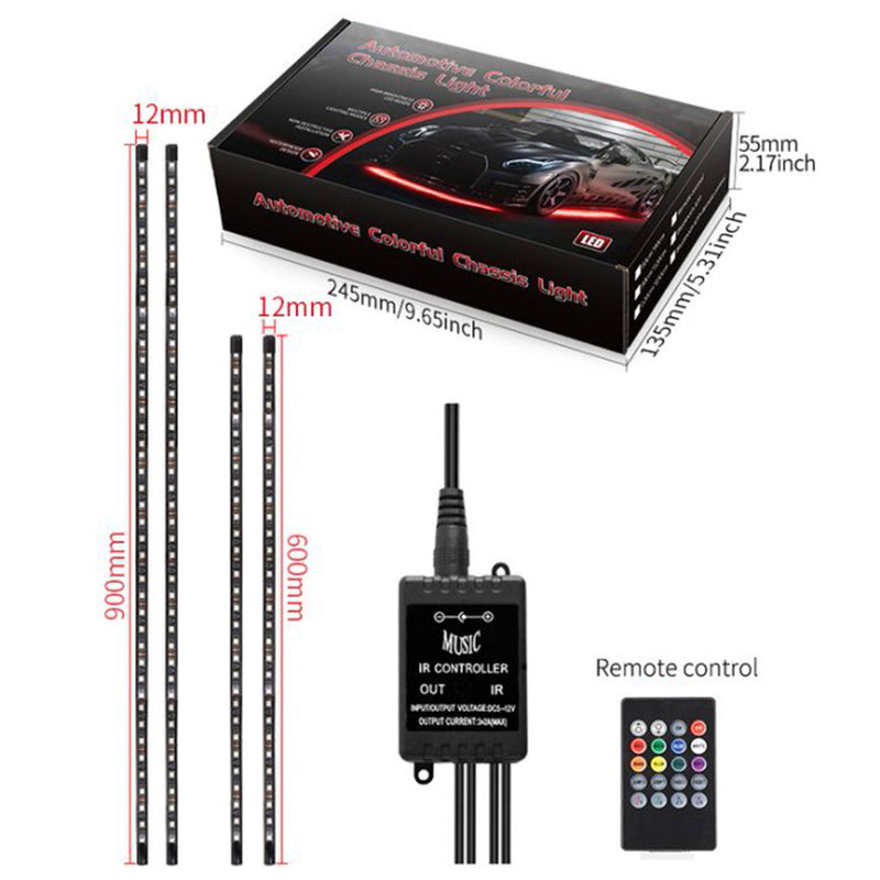4Pcs LED Chassis Light Modified With Fantasy Ambient Light APP+Remote Control 120*2+150*2 cm