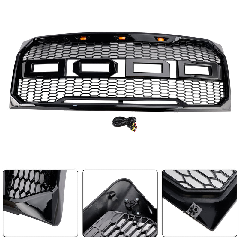 Gloss Black Raptor Style Front Bumper Grille Grill Fit Ford F150 2009-2014