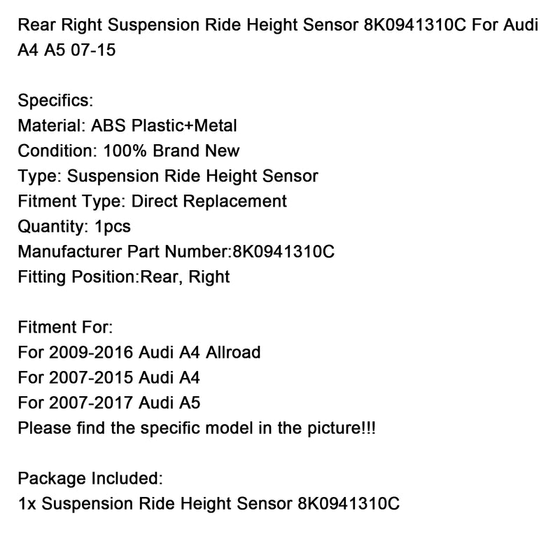 Rear Right Suspension Ride Height Sensor 8K0941310C For Audi A4 A5 07-15